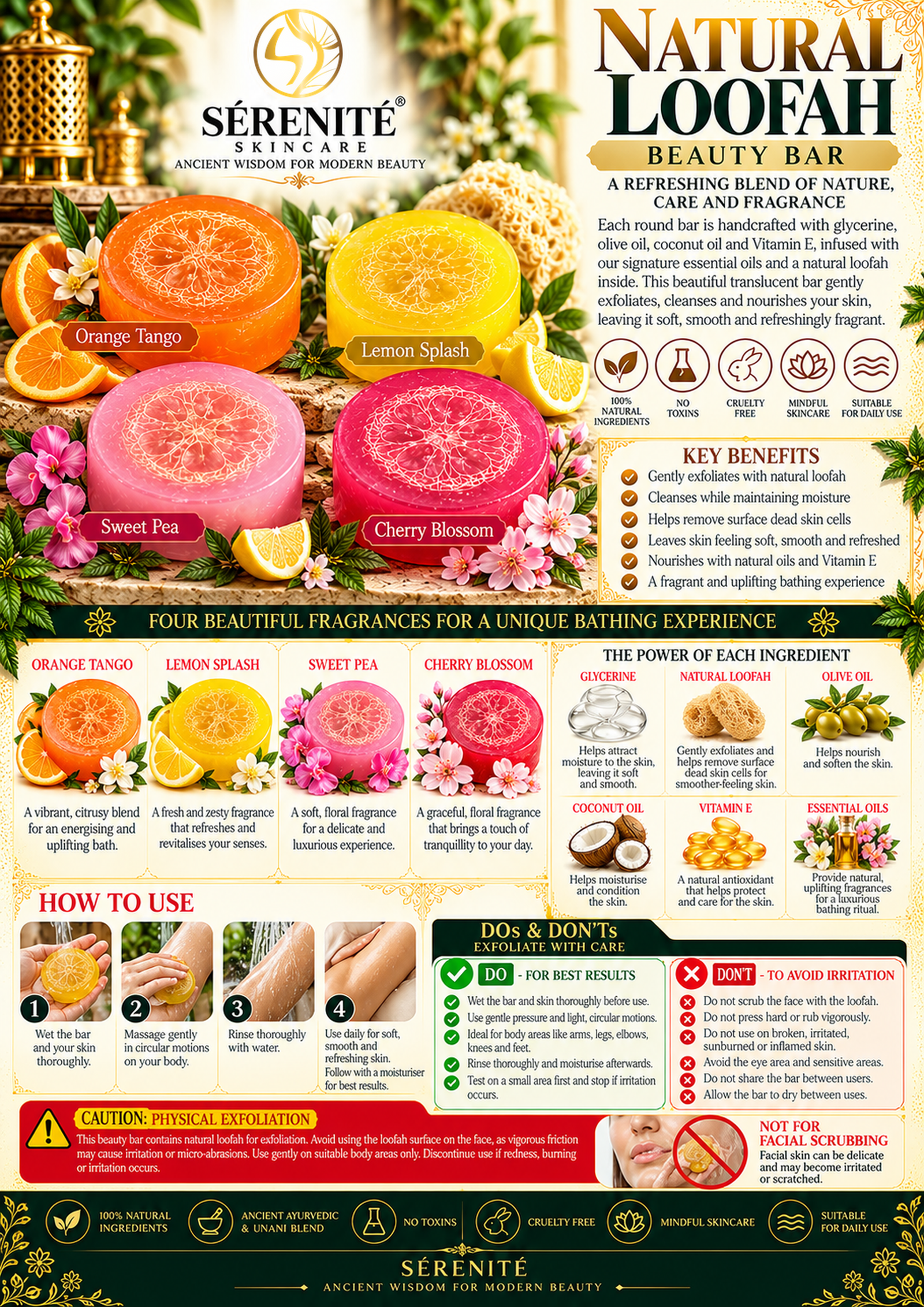 Cherry Blossam Loofa Beauty Bars (125 Grams) Hand Crafted Natural Paraben Free Natural